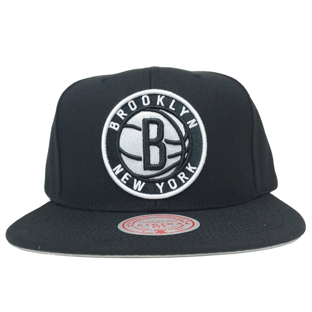 Brooklyn Nets Mitchell & Ness NBA Snapback Cap Hat 3D Logo Black White NWT
